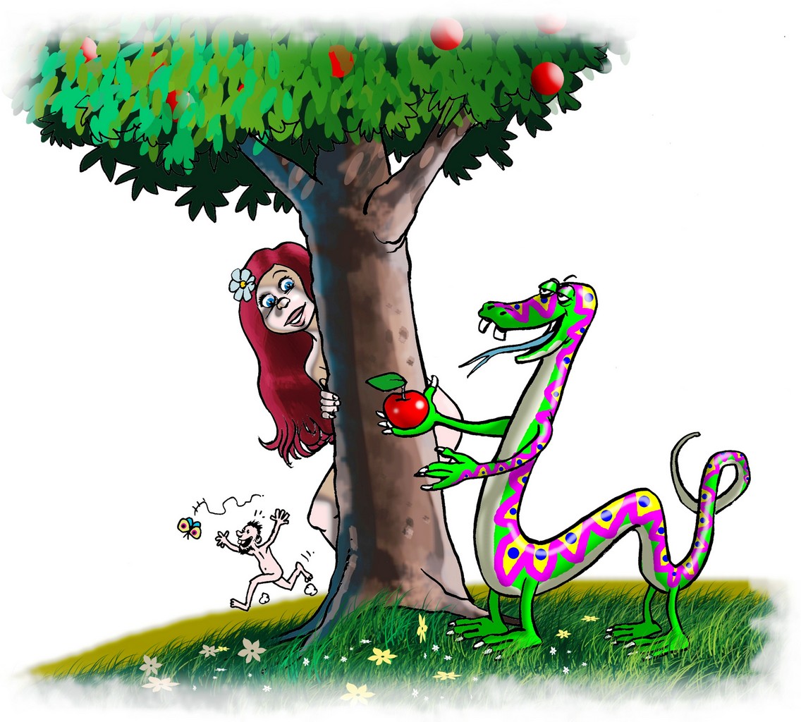 Illustration d'Eve rencontrant le serpent